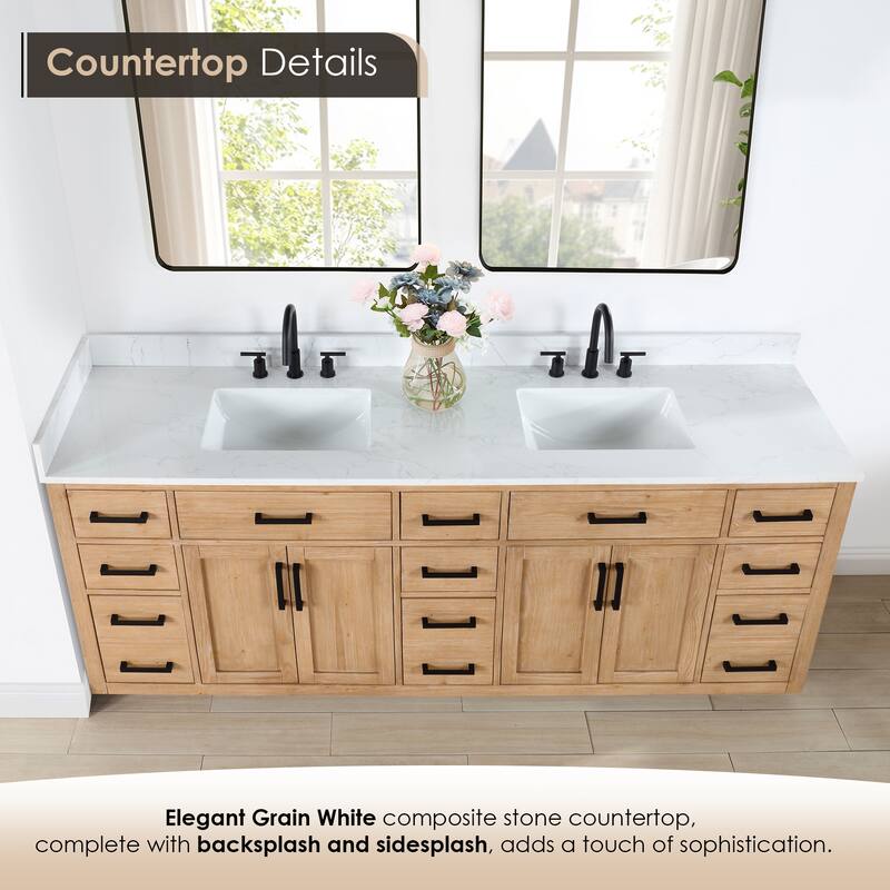 Altair Gavino Bath Vanity with Grain White Composite Stone Top, no Mirror