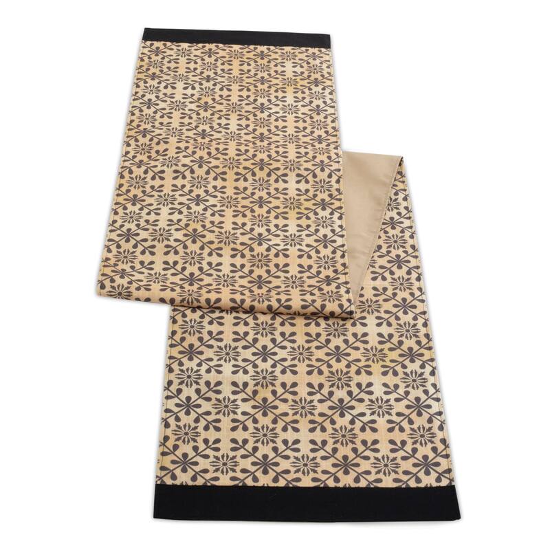 Geometric Floral Table Runner - 72.5" - Beige and Black - Set of 2