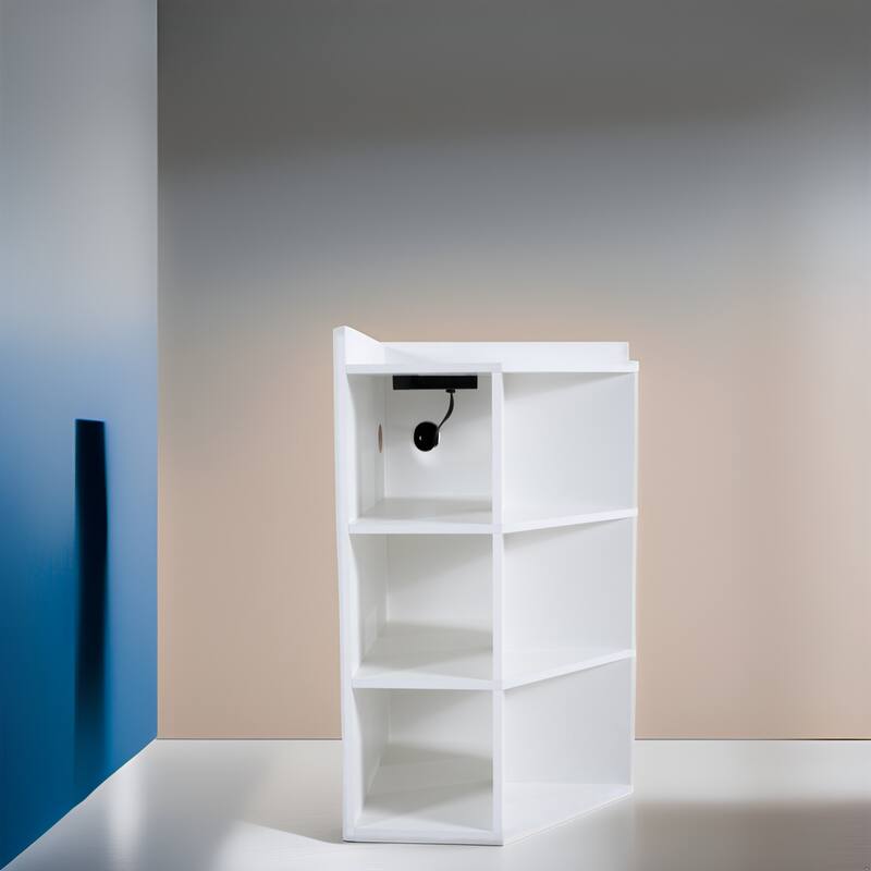 Corner Shelf with USB Ports and Outlets Cubby Storage Organizer - White