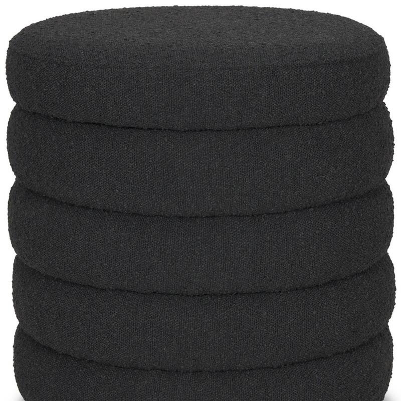 HomeRoots 19" Black Boucle Round Storage Ottoman