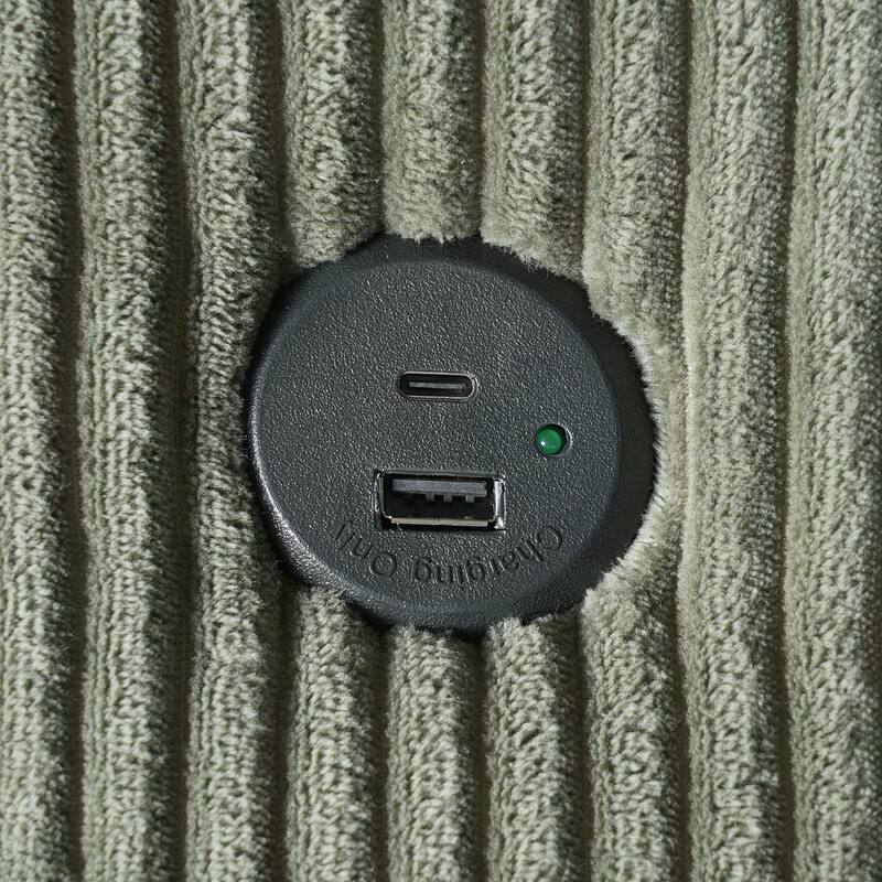 Roomfitters Oversized Chaise Lounge Chair with Storage Ottoman and Built-in USB Charging Port, Corduroy Sleeper Couch