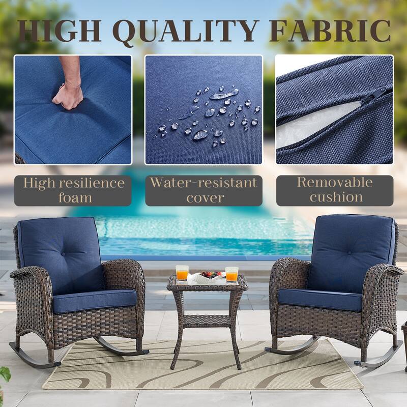 Outdoor Rocking Chairs Set with Ottomans - Brown