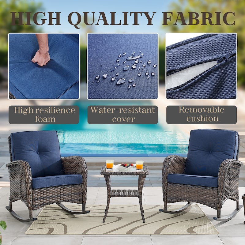 Pocassy 3-Piece Outdoor Rocking Chairs with Side Table Patio Rocker Chairs Bistro Set