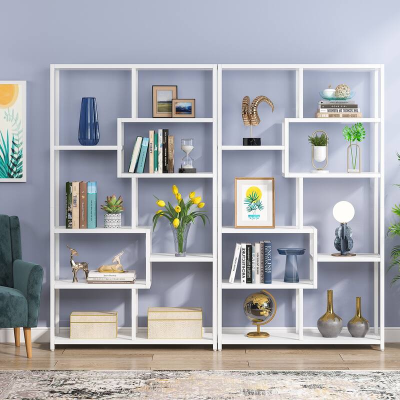 8 Shelves Bookshelf, Ladder Corner Bookcase, 4-Tier Display Shelf Storage Organizer for Home Office
