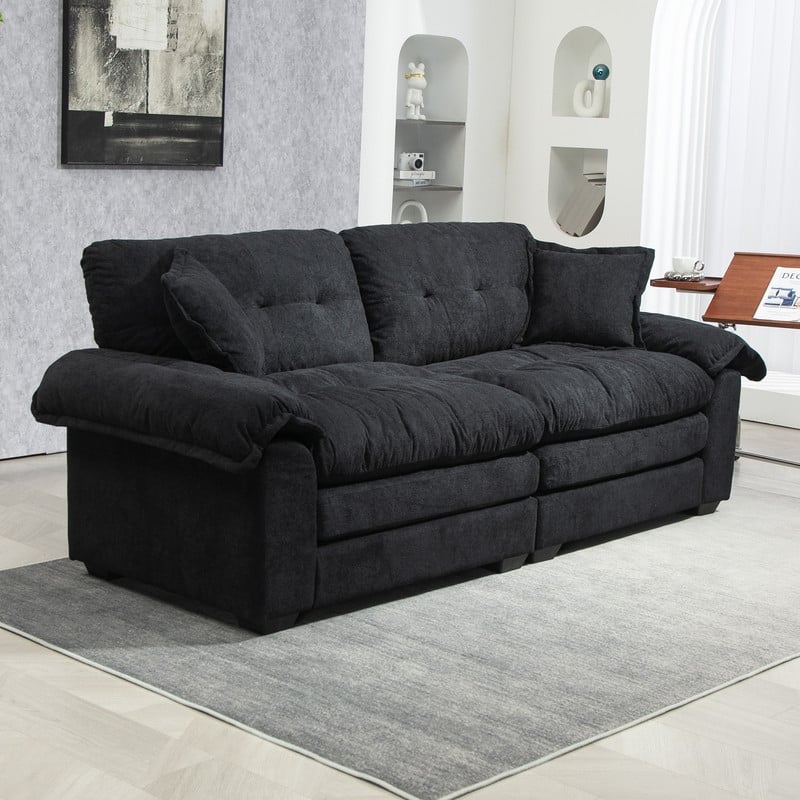 84" Chenille Loveseat Sofa with Memory Foam&Pocket Springs, Deep Seat Couch with 2 Throw Pillows