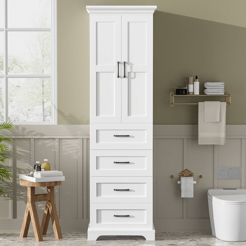 71.6" Free-Standing Bathroom Vanity with 2 Damping-Hinge Doors,3 Drawers (Including 1 Deep Drawer), Adjustable Shelves - White