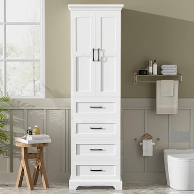 Freestanding Tall Storage Cabinet for Bathroom with Adjustable Shelves