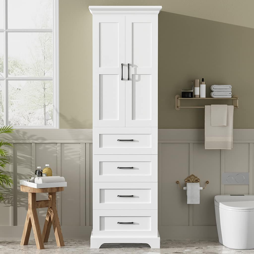 Freestanding Tall Storage Cabinet for Bathroom with Adjustable Shelves