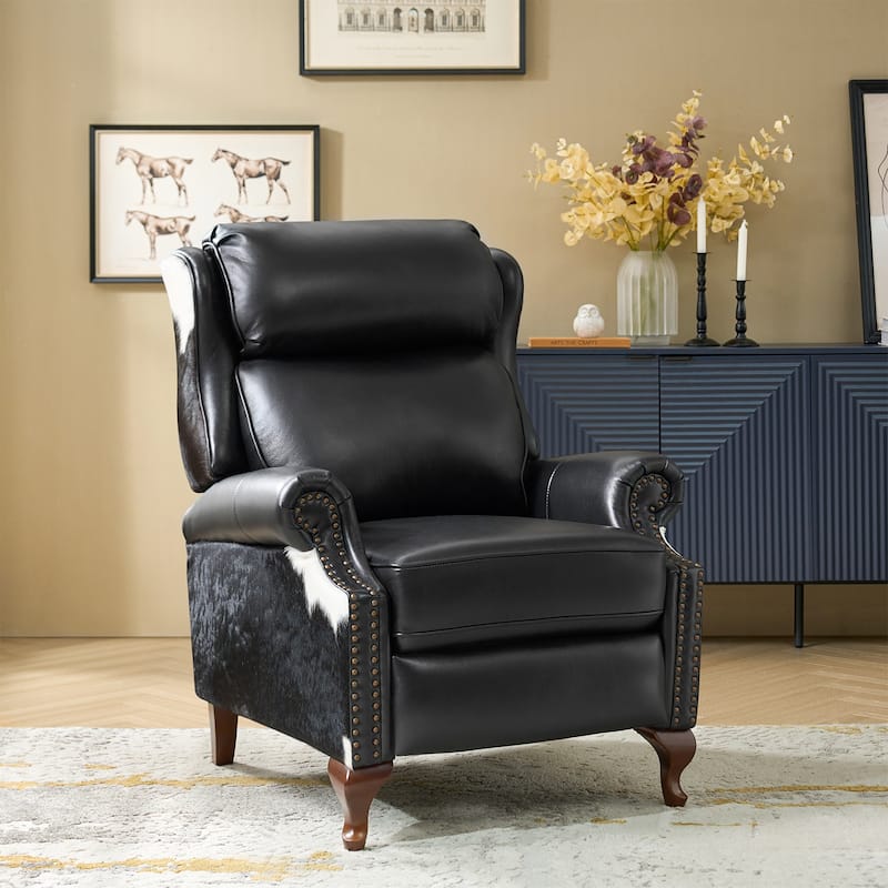 Luigi Traditional Genuine Leather Manual Recliner with Nailed Trim by HULALA HOME - Black