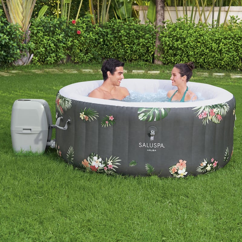 Bestway SaluSpa Aruba AirJet Inflatable Hot Tub with 110 Soothing Jets, Gray - 66.93 x 66.93 x 25.98 inches