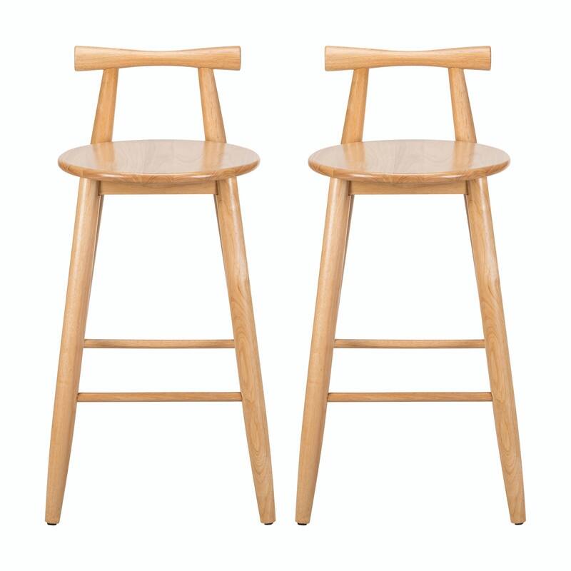 Set of 2 Indoor Rubberwood Barstools, Natural Finish