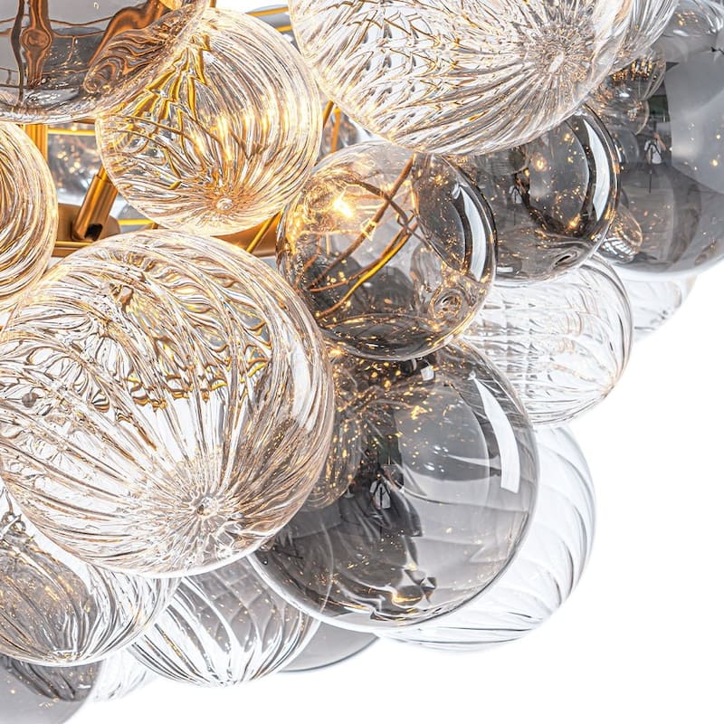 Statement 8-Light Swirled Smoked Glass Globe Round Bubble Chandelier - Brass Finish