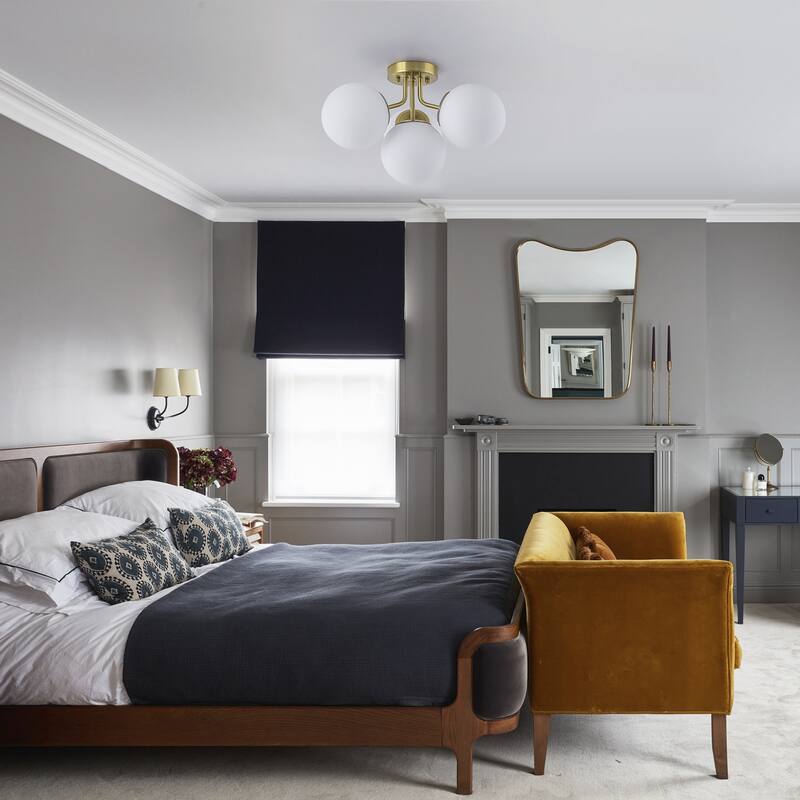 Modern 4-Light Flush Mount Ceiling Light with Opal Glass Globe Shades - Brass - 17.72-in W x 11.02-in H