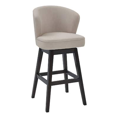 30 Inches Padded Swivel Barstool with Curved Backrest, Beige
