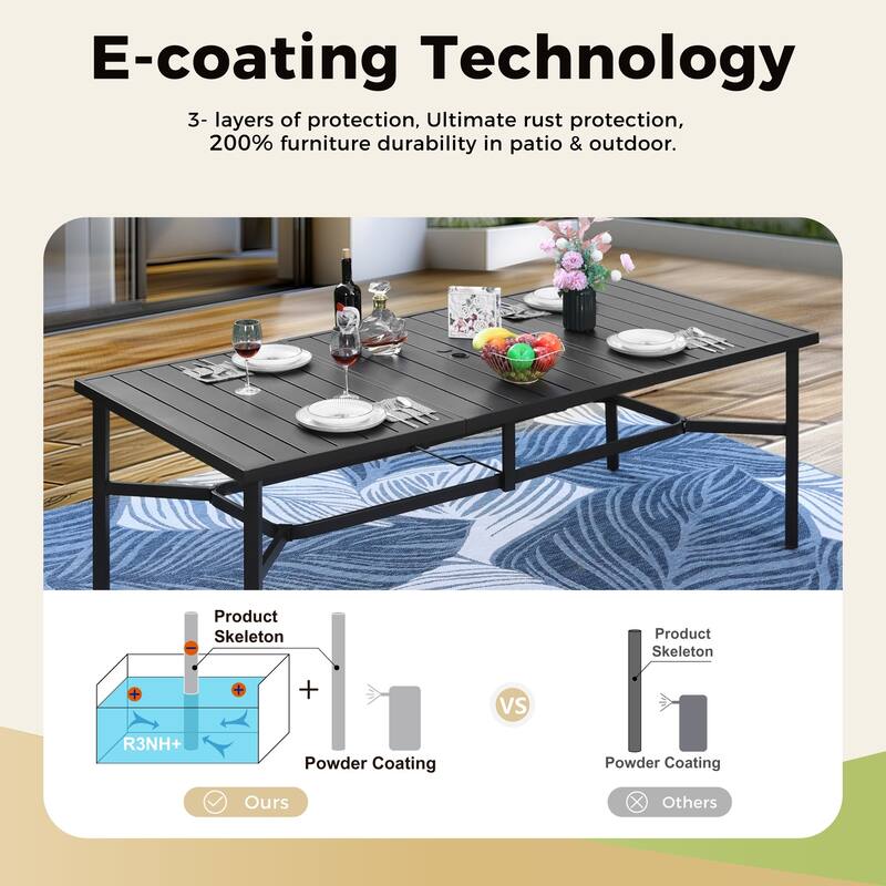 MAISON ARTS Extra Large Metal Patio Dining Table Steel Rectangular Outdoor Table for 8 Person