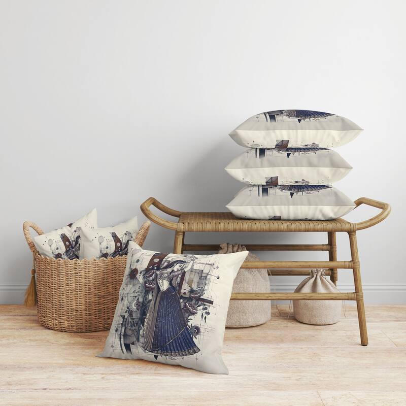 Gracefully Dancing Woman Faux Suede Reversible Throw Pillow Beige and Blue