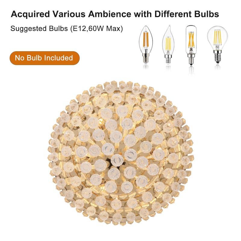 Practical Chandelier Lighting Crystal Chandelier, Gold Flush Mount Ceiling Light, Living Room Pendant Ceiling Lighting Fixture
