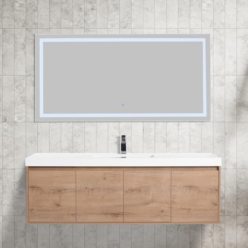 Blossom 60" Wall Mount Vanity with Single Acrylic Sink, Modern Design - Oak Finish - Classic Oak