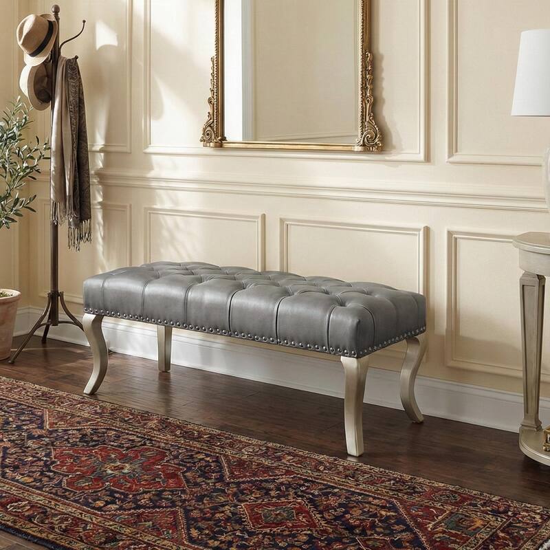 Roundhill Furniture Decor Maxem Tufted Upholstered Seat with Nailhead Trim Bench