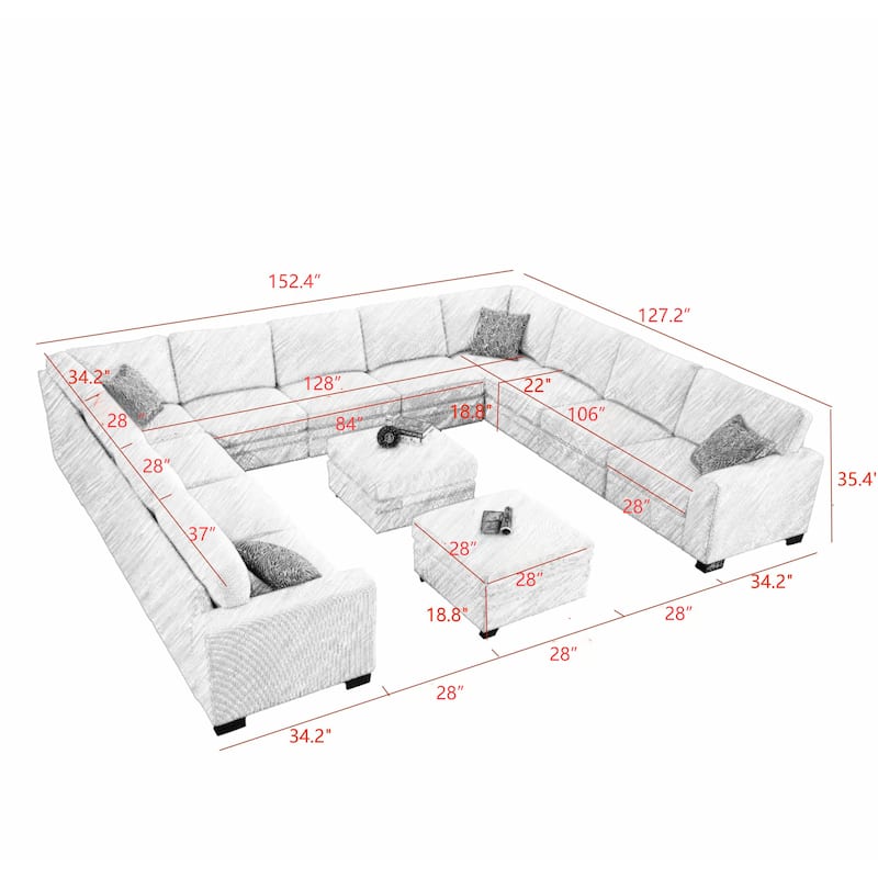 13 PCS Corduroy Flexible Combination Sectional Sofa