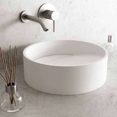 VIGO Starr 15"L x 15"W x 5"H Matte Stone Round Bathroom Vessel Sink