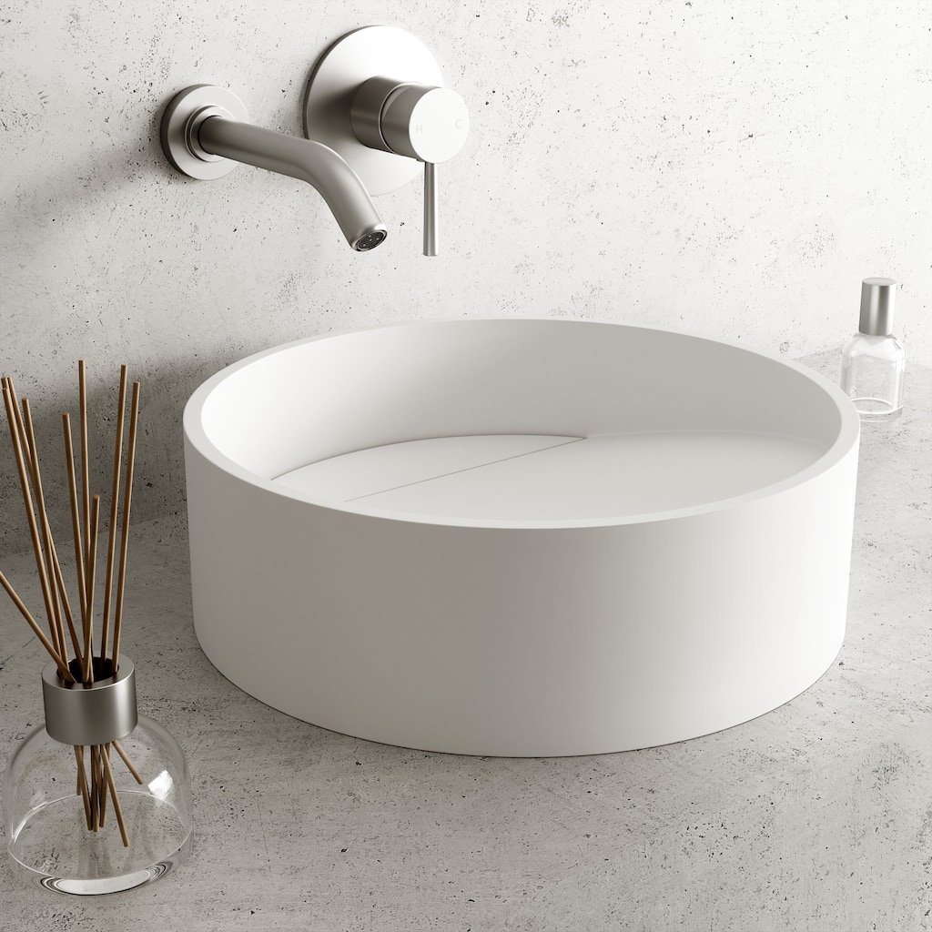 VIGO Starr 15"L x 15"W x 5"H Matte Stone Round Bathroom Vessel Sink