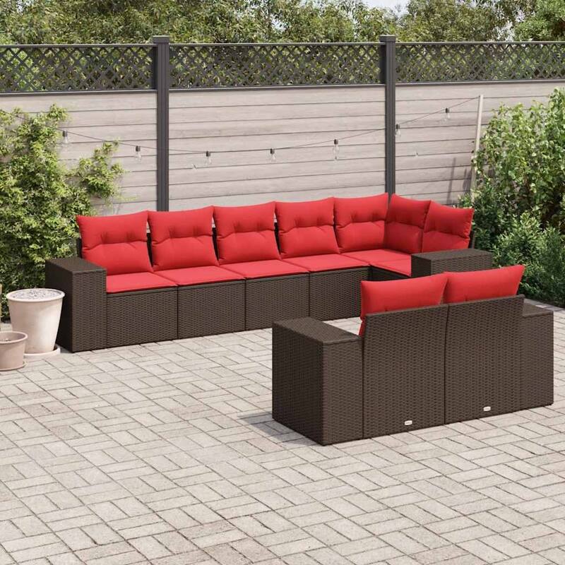 vidaXL 8/9 Piece Patio Sofa Set with Cushions Black/Brown/Gray Poly Rattan - 24.4 x 24.4 x 27.2