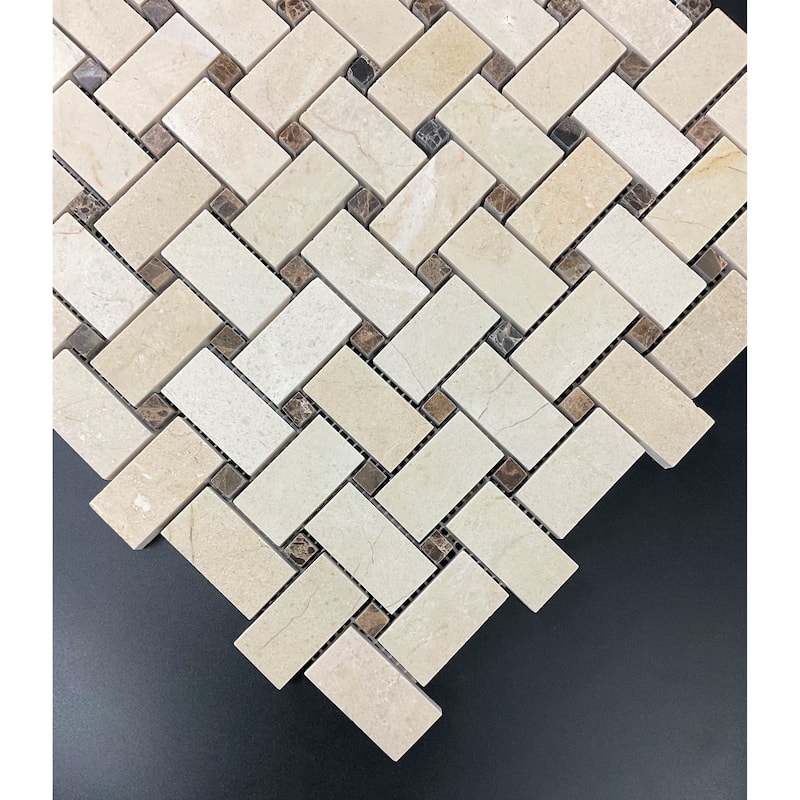 Cream Marfil 1 x 2 Basketweave Marble Mosaic Tiles - Case (10 Sheets)