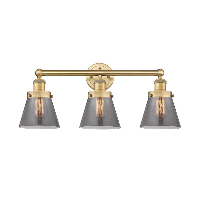 Innovations Lighting 616-3W-10-25 Cone Vanity Cone 3 Light 25" Wide - Brushed Brass / Plated Smoke