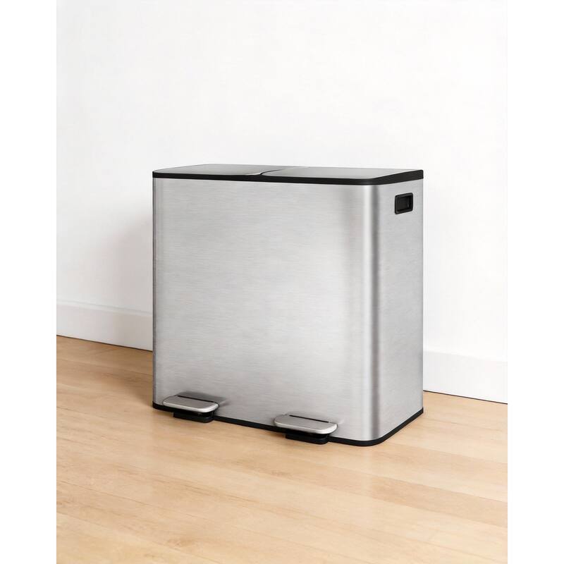 Trash Can, Dual Step for Trash & Recycling - Stainless Steel - 2*40L