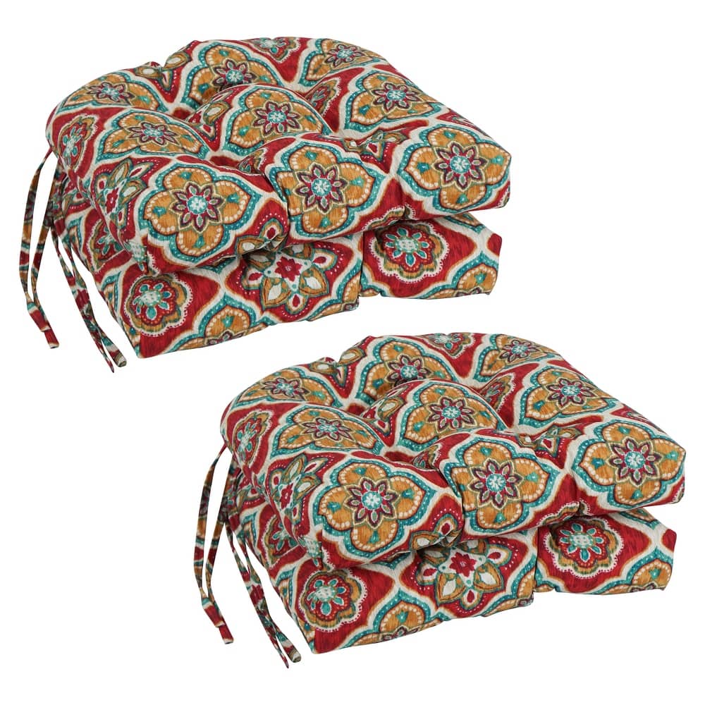 16-inch Rounded Back Tufted Indoor/ Outdoor Chair Cushions (Set of 4) - 16"