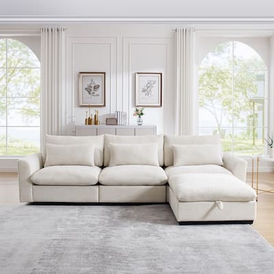 122" Modular Corduroy Sectional Sofa with Storage Ottoman for Living Room
