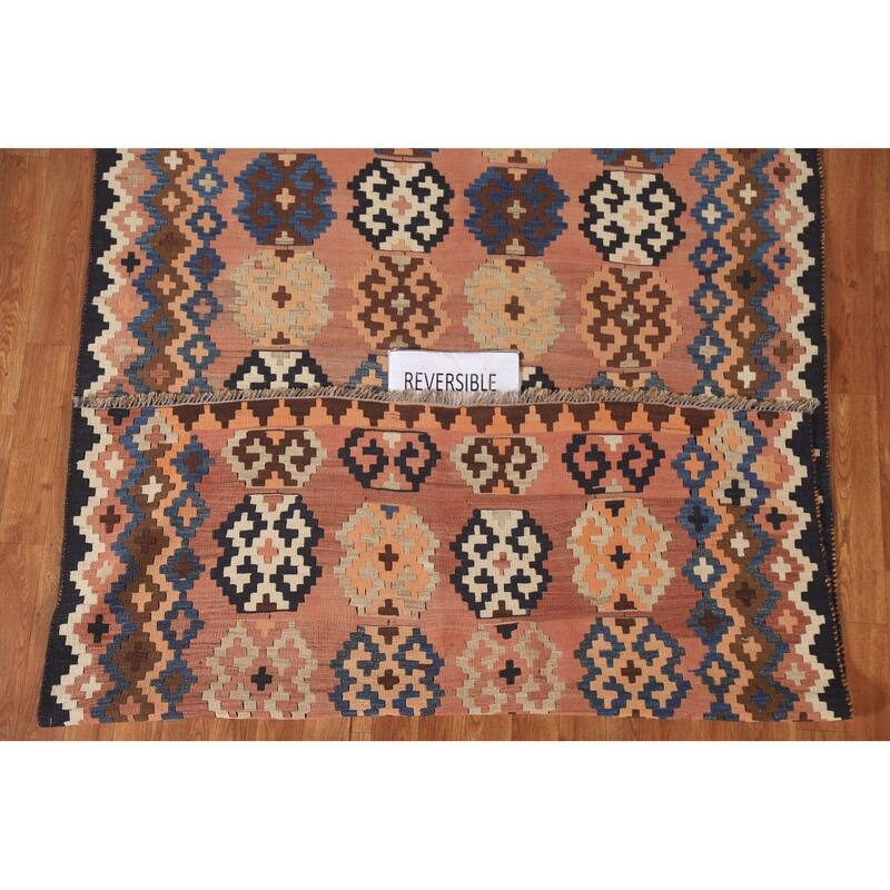 Geometric Kilim Qashqai Persian Vintage Area Rug Flatweave Wool Carpet - 4'8"x 7'3"