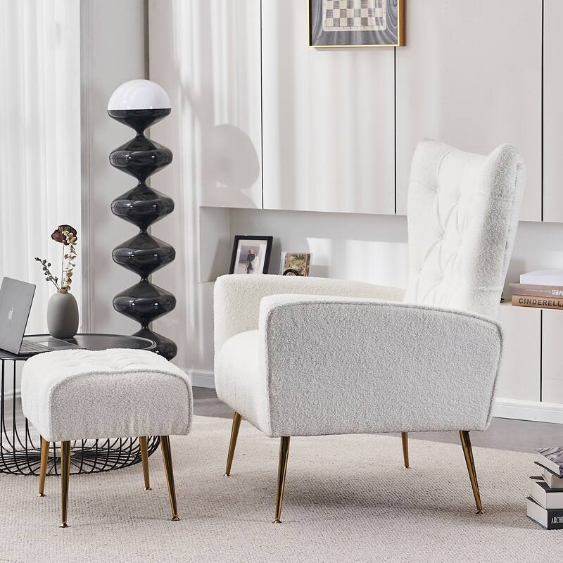 Upholstered Wingback Chair with Ottoman