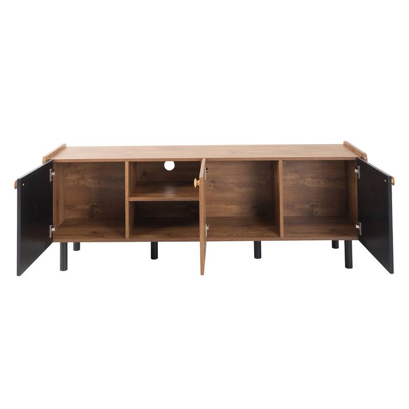 Mid Century TV Stand with 3 Cabinets,Media Console Table for TVs up to 70",Entertainment Center with Storage for Living room