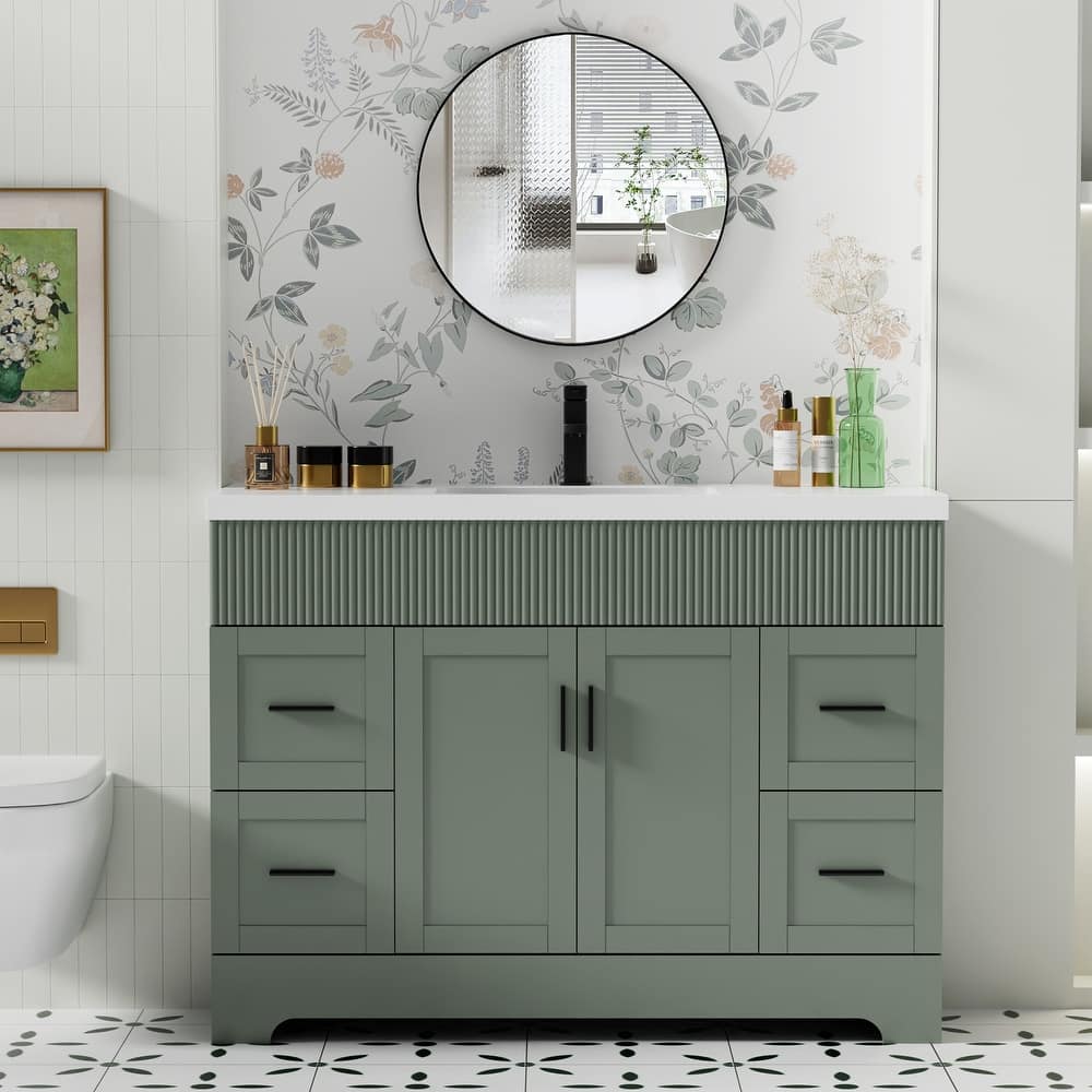 Modern 24"/30"/36"/48" Wave-Line Bathroom Vanity Set with Sink & Faucet