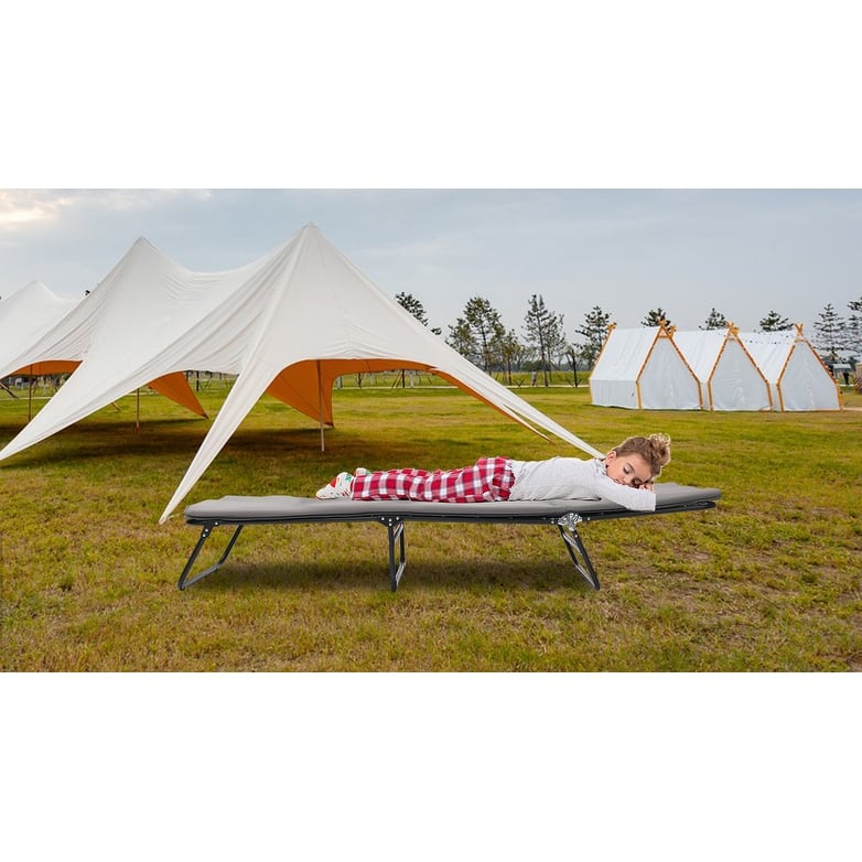 Folding Camping Cot for Adults, 5-Angle Adjustable Camping Cot Heavy Duty Outdoor Bed with Carry Bag