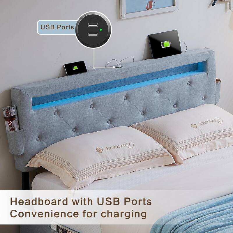 Bed Frame With Usb Charging Station & Led Lights