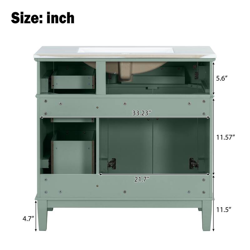 36 inch Solid Wood Bathroom Vanity with Ceramic Sink with Two Soft Close Doors and Four Drawers - 36''