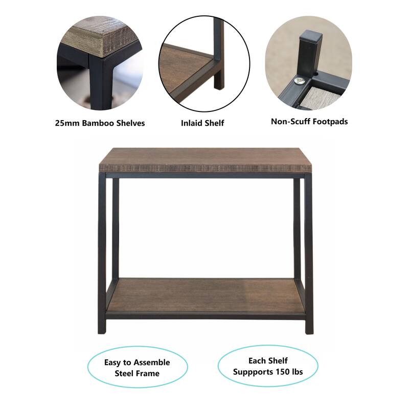 2 Tier Solid Bamboo Steel Frame Console Table