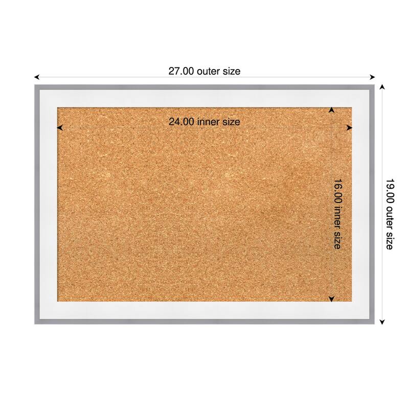 Maya White Silver Framed Cork Board - Bulletin Board, Organization Board, Pin Board - Natural - 27 x 19 in