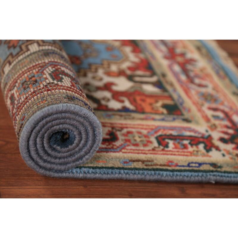 Light Blue Heriz Serapi Indian Rug Hand-Knotted Wool Carpet - 2'11"x 5'2"