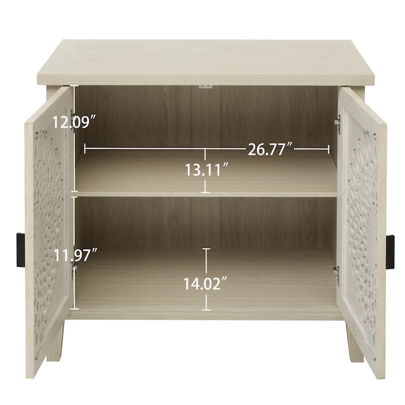Waterproof Sideboard Buffet, Hollow-Carved 2 Door Accent Cabinet, Storage Cabinet with Adjustable Shelf