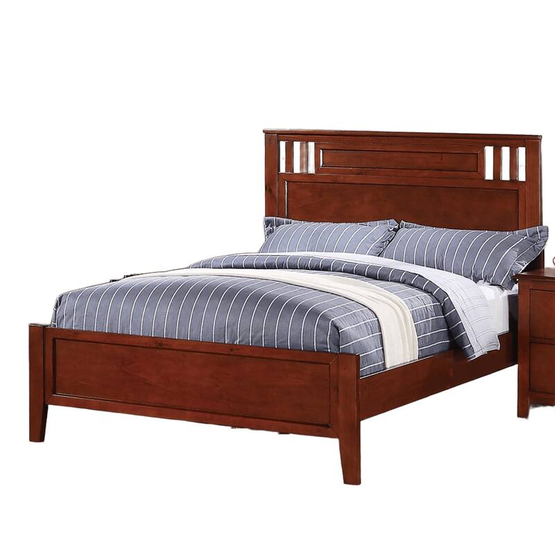 Twin Size Bed with Unique Cherry/Espresso Headboard, Modern Design, Compact and Elegant