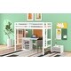 preview thumbnail 3 of 9, Twin Size Loft Bed with Desk and Writing Board, Pine Wooden Bed with Desk, Kid's Bed with 2 Drawers Cabinet, White