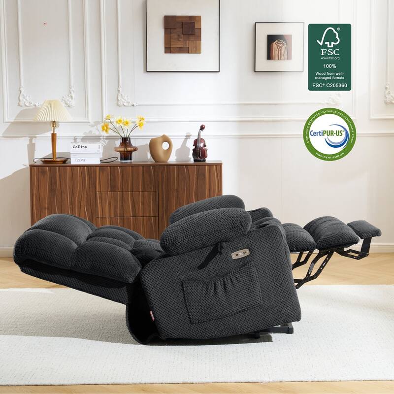 MCombo Large Dual Motor Power Lift Recliner Chair Sofa with Massage and Heat for Tall Elderly People, Fabric 7896