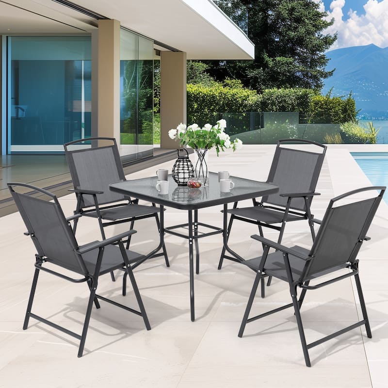 Pellebant Outdoor 5-piece Patio Dining Set with Folding Chairs