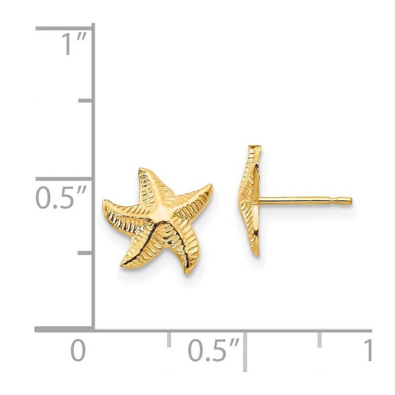 Curata 14k Yellow Gold Textured Polished StarFish Post Earrings (18mmx10mm)