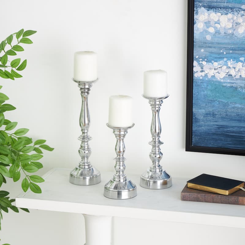 Aluminum Metal Candle Holder - Set of 3 Silver - Roche River Decor - 5"W x 5"L x 14"H