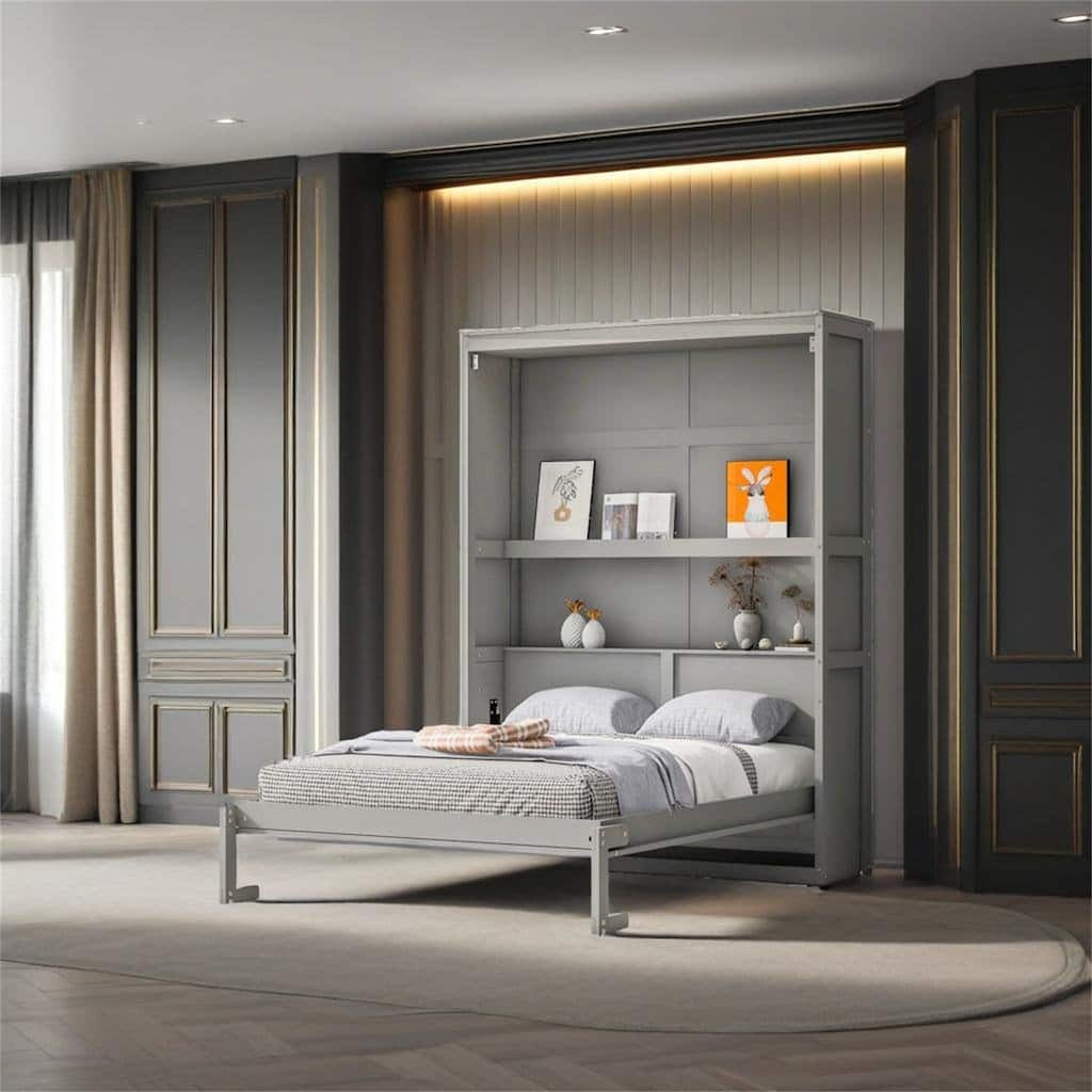 Queen Size Murphy Bed Wall Bed with Shelves